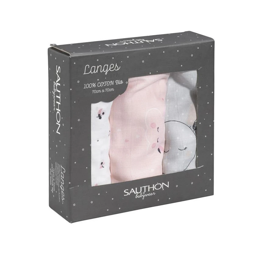 Lot De 3 Langes En Coton 70x70 Cm - Miss Fleur De Lune 1 Lot De 3 Langes En Coton 70x70 Cm - Miss Fleur De Lune